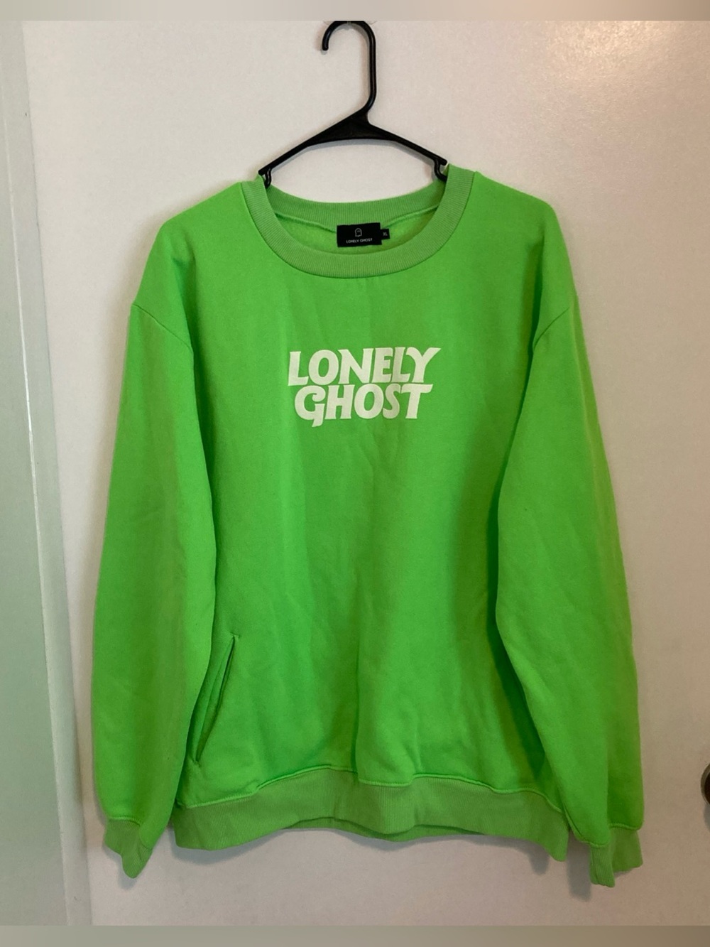 LONELY GHOST Neon Green Crewneck Sweatshirt with White Logo